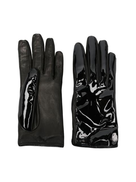 skull-appliqué leather gloves