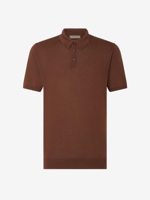 CORNELIANI Burned earth blue pure silk button-up polo