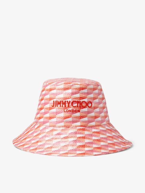 JIMMY CHOO Catalie
Paprika/Candy Pink Diamond Print Fabric Embroidered Sun Hat