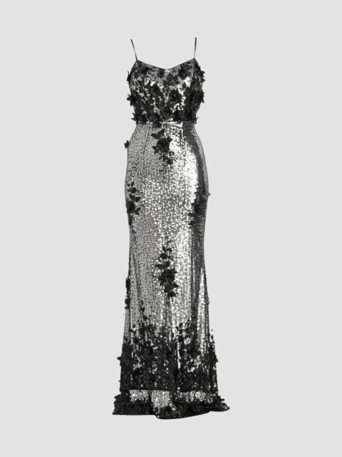 Dress The Population Women's Giovanna Sequined Floral-Appliqué Mermaid Gown - Silver Black