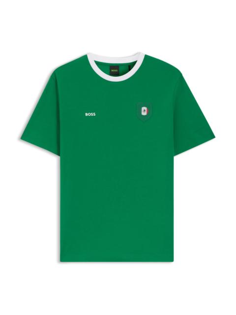 BOSS STRETCH-COTTON T-SHIRT WITH COUNTRY FLAG AND LOGO