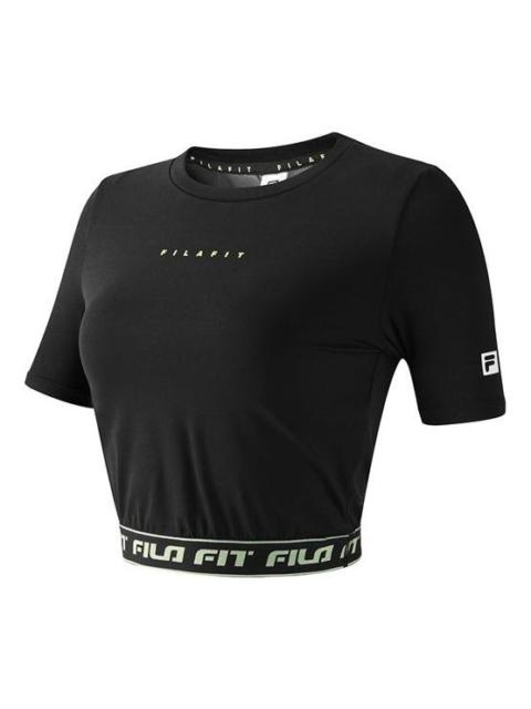 FILA (WMNS) FILA Alphabet Printing Yoga Gym Short Sleeve Top 'Black' A11W121135F-BK