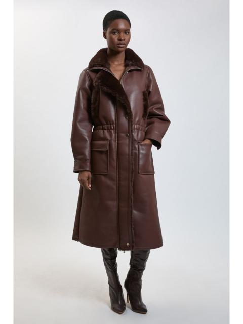KAREN MILLEN Padded Faux Leather & Faux Fur Midi Coat