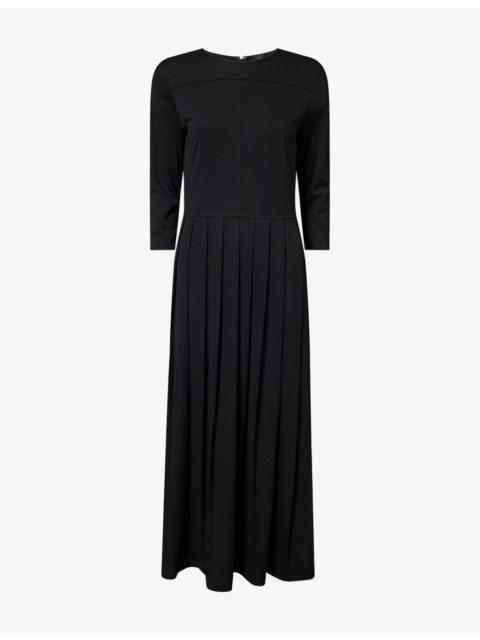 Theory Three-Quarter Sleeve Pleated Woven Midi Dress