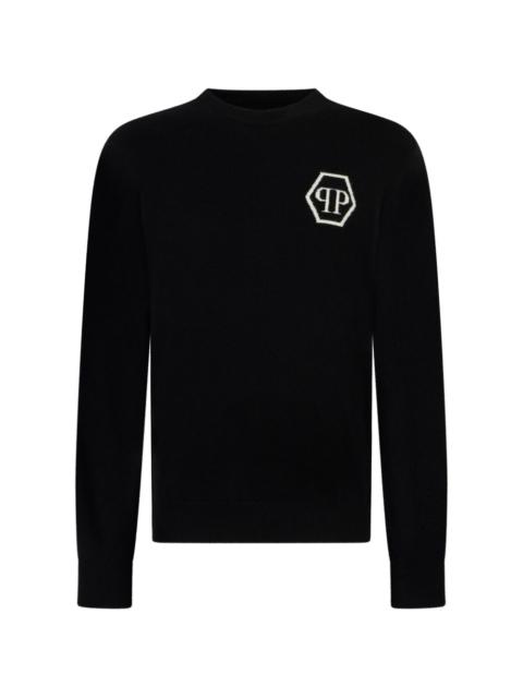 PHILIPP PLEIN jacquard hexagon roundneck knitwear