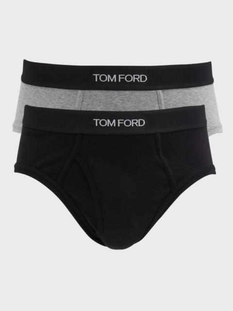 TOM FORD Men's 2-Pack Solid Jersey Logo-Waist Briefs