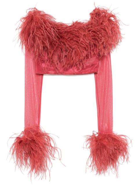 Oséree feather-trim cropped top