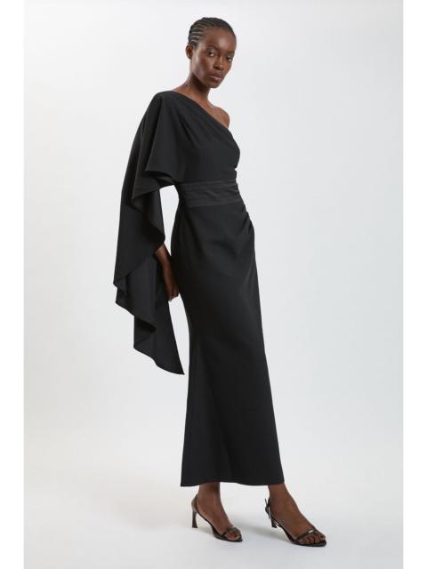 KAREN MILLEN Asymmetric Drape Satin Back Crepe Tailored Maxi Dress