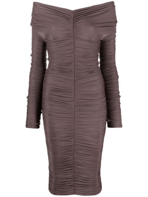 THE ANDAMANE Nicole ruched off-shoulder dress