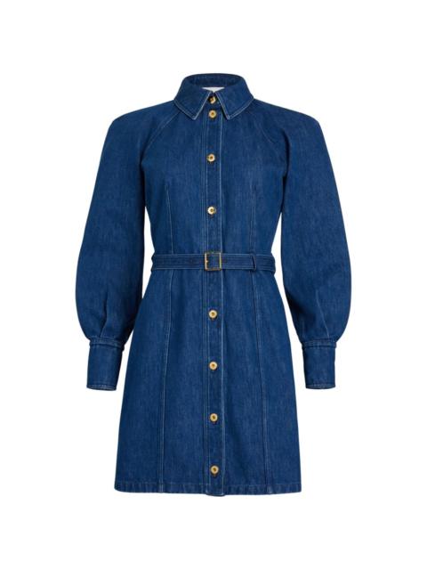 belted organic-denim shirt dress