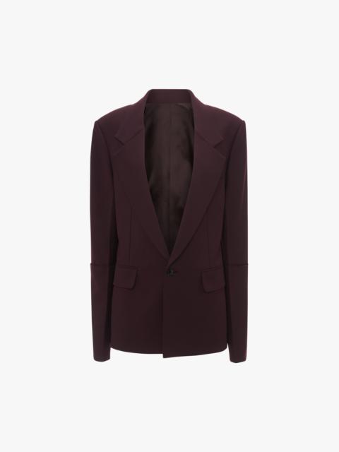 Victoria Beckham Sleeve Detail Patch Pocket Jacket In Deep Mahogany