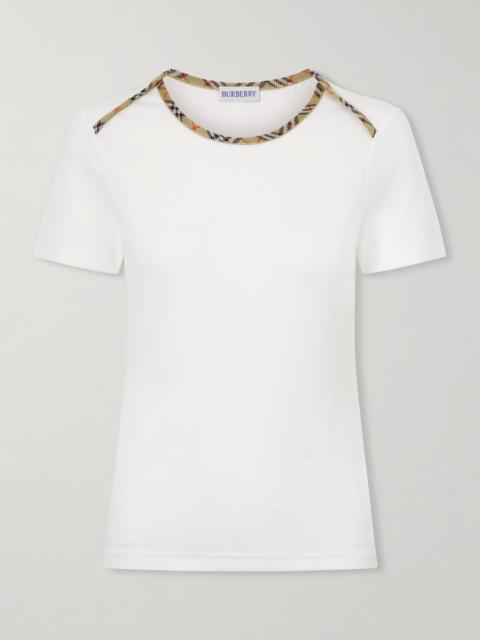 Burberry Stephanie Tartan-trimmed Stretch-cotton Jersey T-shirt