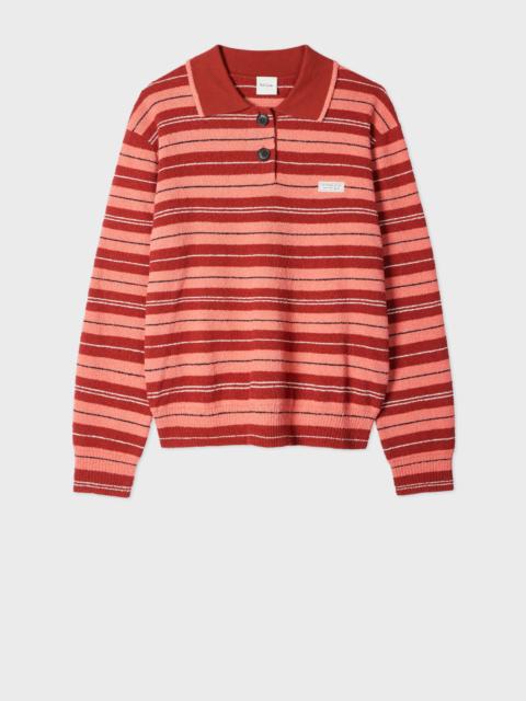 Paul Smith Women's Pink and Red Bouclé Stripe Rugby Jumper