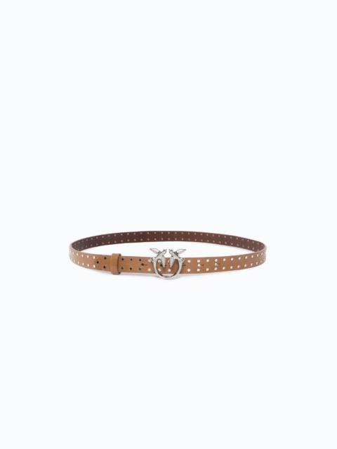 PINKO GLOSSY LEATHER BELT WITH LOVE BIRDS BUCKLE AND STUDS, 2 CM