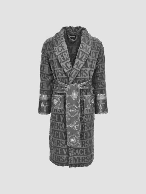 VERSACE Men's Logo Borocco-Trim Cotton Robe - Taupe Gray