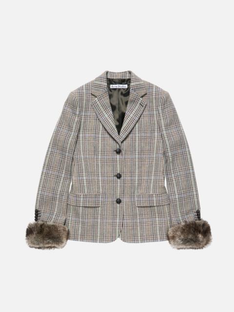 Acne Studios Wool jacket with shearling cuffs - Brown/blue