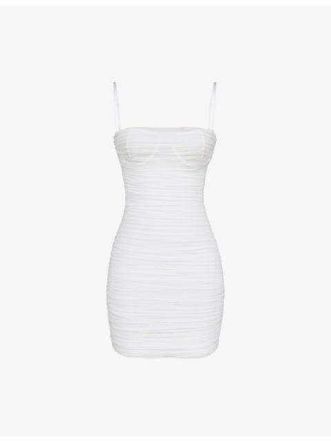 House of CB Ella Gathered Stretch-Mesh Mini Dress