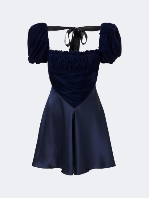 RODARTE Ruched silk satin and velvet minidress