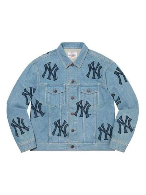 Supreme x New York Yankees Denim Trucker Jacket 'Teal Black' SUP-FW21-148