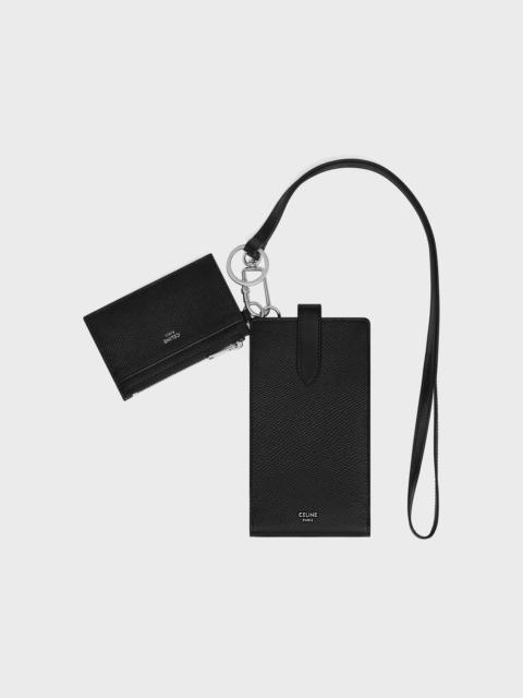 CELINE Phone and Card Holder in Grained and Smooth Calfskin