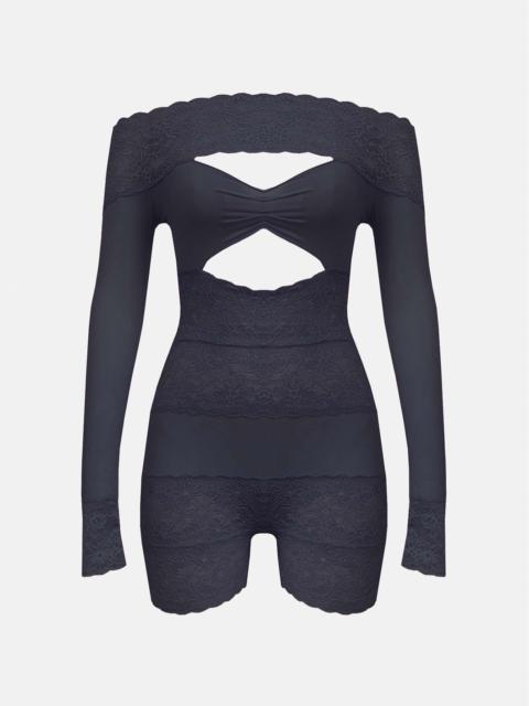 POSTER GIRL DAVINA SLEEVED ROMPER LACE RAVEN BLACK