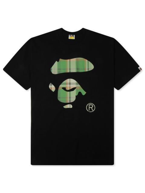 A BATHING APE® BAPE CHECK APE FACE TEE - BLACK/GREEN