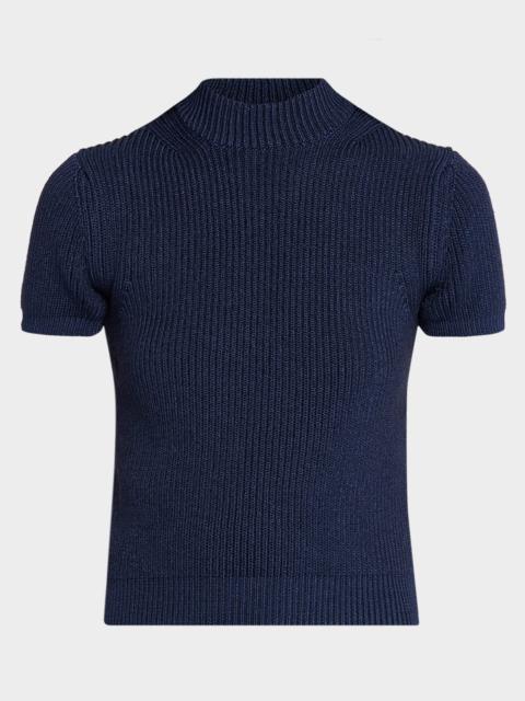 FFORME Katia Chunky Rib Short-Sleeve Mock-Neck Sweater