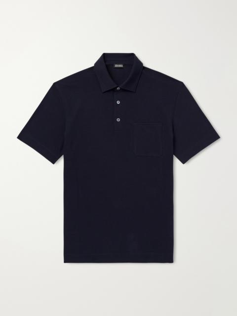 ZEGNA Leather-Trimmed Cotton-Piqué Polo Shirt