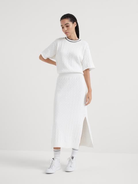 Cotton cable knit dress with shiny collar trims