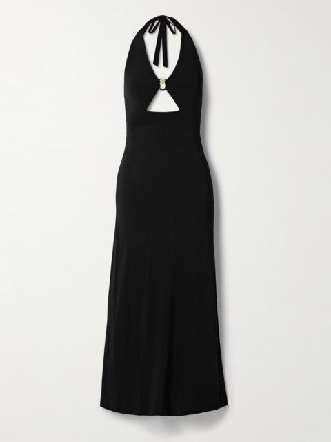 Max Mara Ghiotto embellished cutout stretch-jersey halterneck maxi dress Black