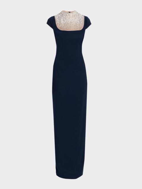 BADGLEY MISCHKA Rhinestone-Yoke Column Gown