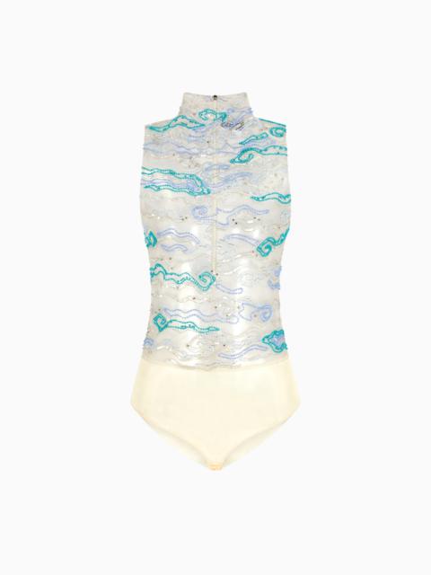 GIORGIO ARMANI TULLE BODYSUIT WITH CRYSTAL AND BEAD EMBROIDERY