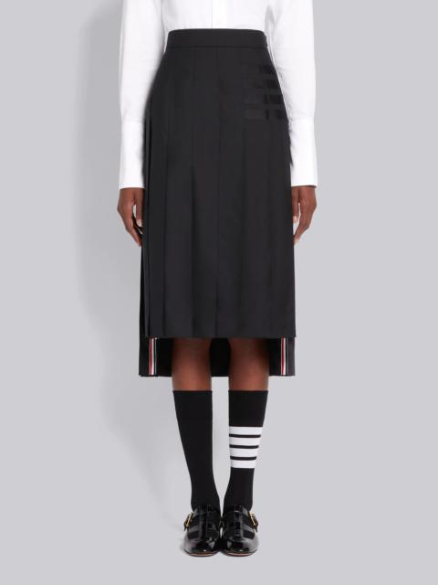 Black Wool Plain Weave Suiting Engineered 4-Bar Below Knee Pleated Skirt
