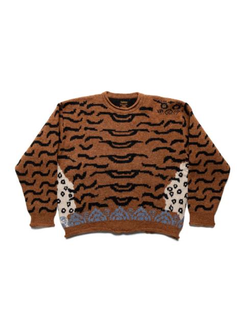 Kapital 7G Wool NEPAL TIGER Crew Knit Sweater - Orange