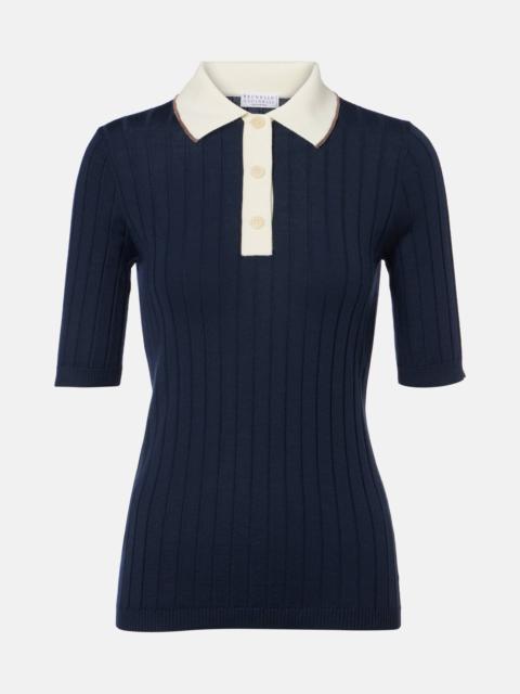 Brunello Cucinelli Embellished wool and cashmere polo sweater