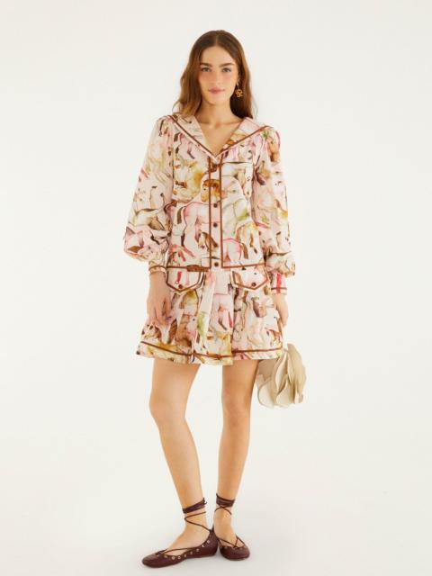 FARM RIO Light Pink Equestrian Overlap Buttoned Mini Dress