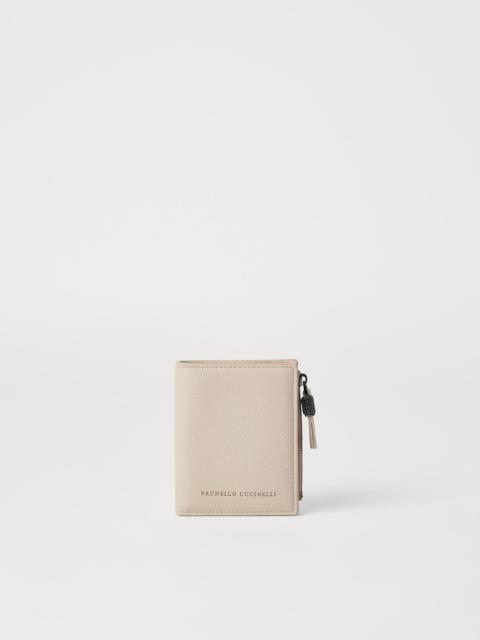Brunello Cucinelli Grained leather compact wallet with shiny zipper pull