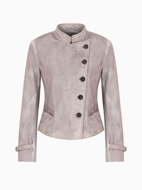 EMPORIO ARMANI Garment-dyed nappa-lambskin jacket with canvas sleeves