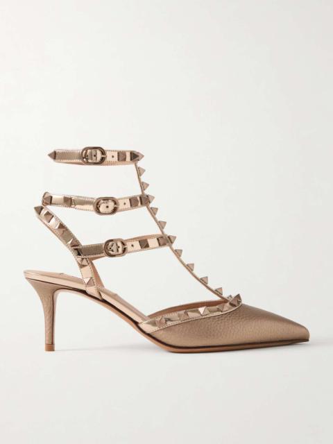 Rockstud 65 metallic patent- and textured-leather pumps