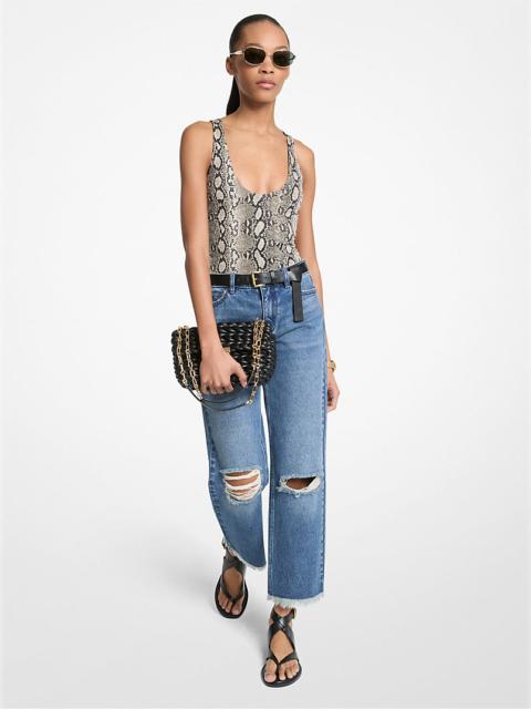 MICHAEL KORS Snake Print Scoop-Neck Bodysuit