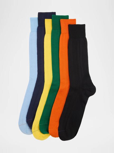 Paul Smith Men's 6-Pack Ribbed Cotton-Blend Crew Socks