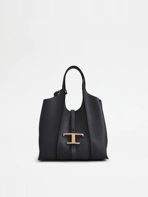Tod's T TIMELESS SHOPPING BAG IN LEATHER MINI - BLACK
