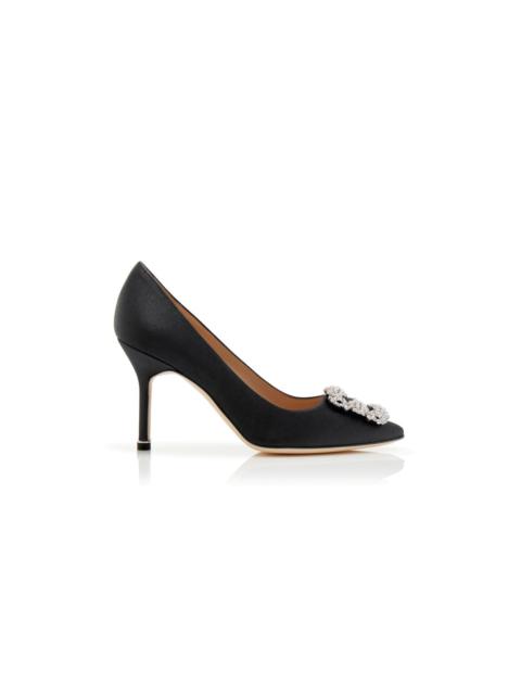 Manolo Blahnik Black Satin Jewel Buckle Pumps