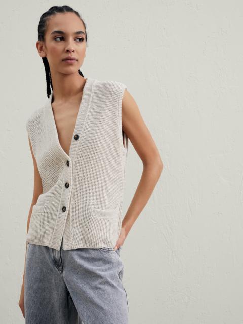 Brunello Cucinelli Cotton Diamond yarn half English rib knit vest