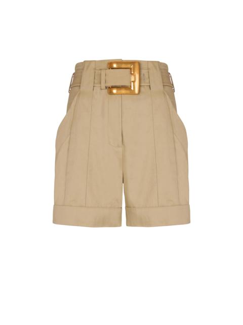 Cotton gabardine shorts with belt