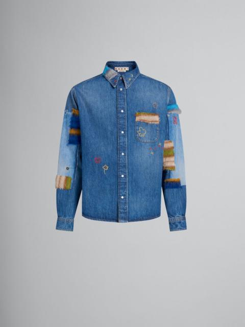 Marni BLUE BIO DENIM SHIRT WITH MOHAIR PATCHES