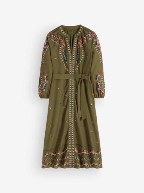 BODEN Embroidered Linen Dress-Woodland Green, Embroidery