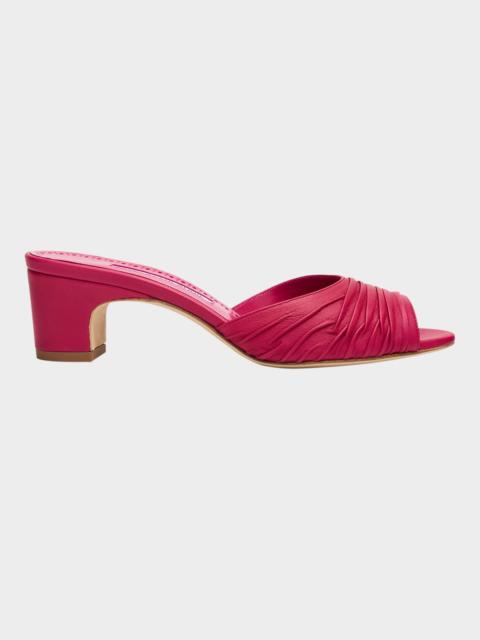 Manolo Blahnik Ruched Leather Slide Sandals