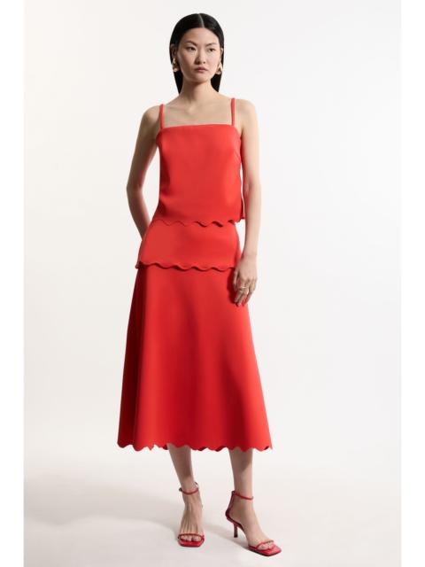 KAREN MILLEN Tall Scuba Scallop Hem Woven Midi Skirt