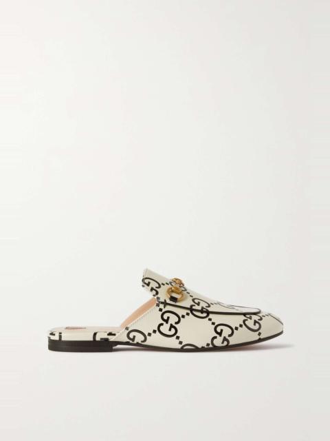 GUCCI Princetown horsebit-detailed logo-print leather loafers